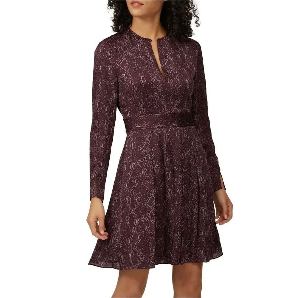 Equipment Jenava Long-Sleeve Printed Plum Fit-and-Flare Dress size 6